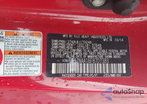 2015 Scion Fr-S из США, поврежденный, VIN JF1ZNAA16F8707383